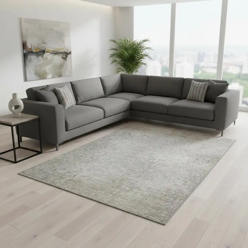 Beige And Ivory Abstract Washable Area Rug With UV Protection Photo 2