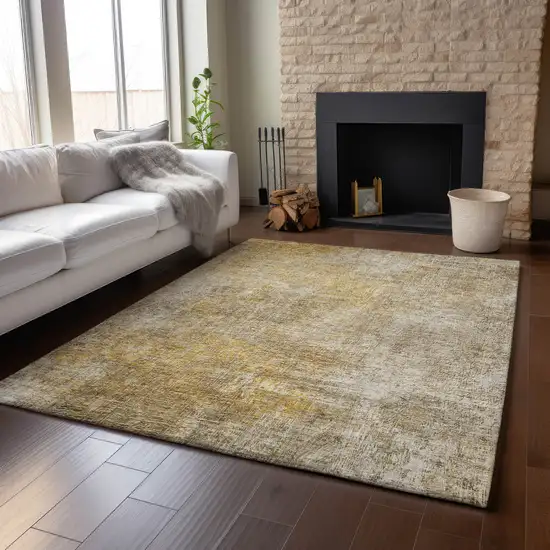 Beige And Ivory Abstract Washable Area Rug With UV Protection Photo 5