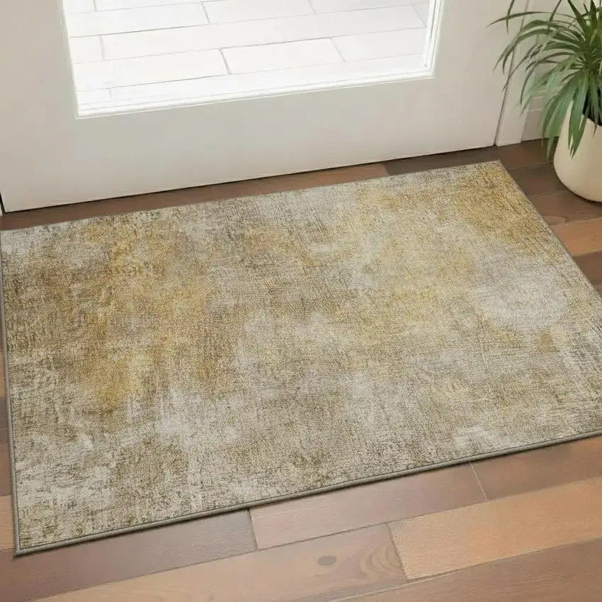 Beige And Ivory Abstract Washable Area Rug With UV Protection Photo 1