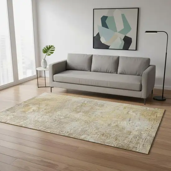 Beige And Ivory Abstract Washable Area Rug With UV Protection Photo 2