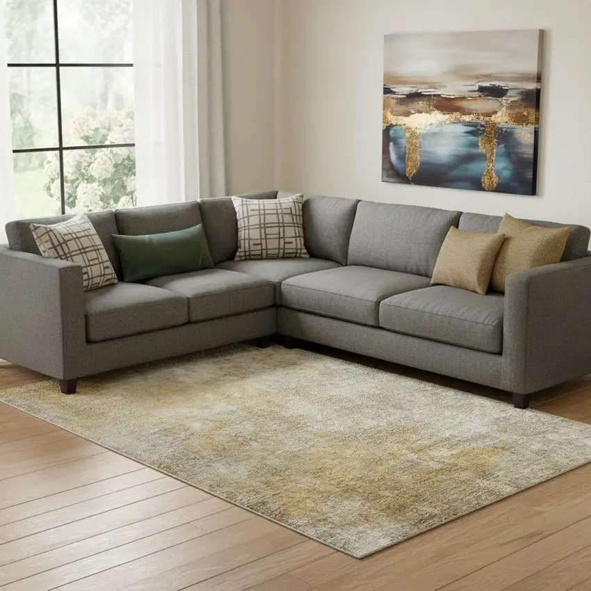 Beige And Ivory Abstract Washable Area Rug With UV Protection Photo 1