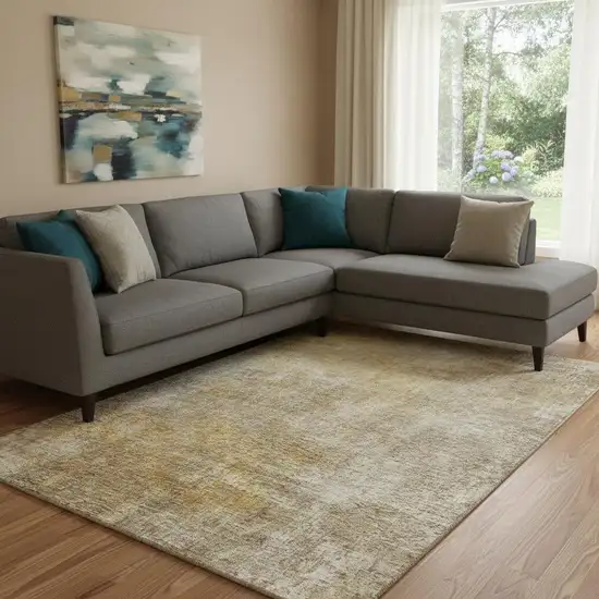 Beige And Ivory Abstract Washable Area Rug With UV Protection Photo 1