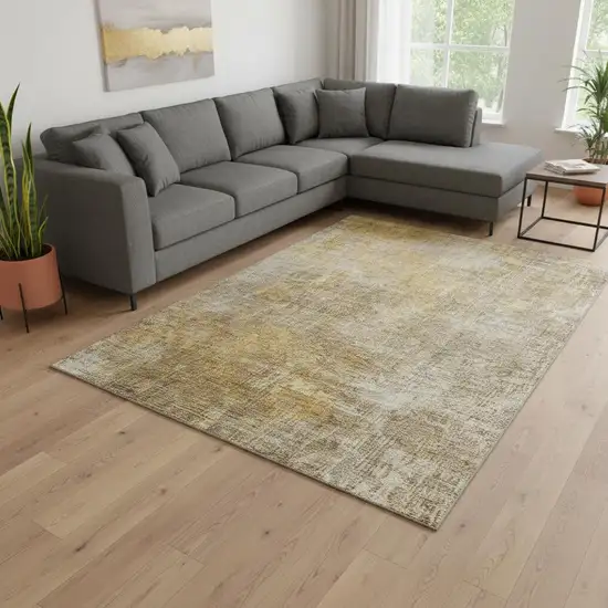 Beige And Ivory Abstract Washable Area Rug With UV Protection Photo 2