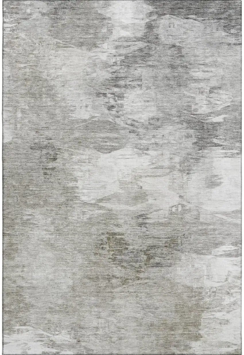 Beige And Ivory Abstract Washable Area Rug With UV Protection Photo 2