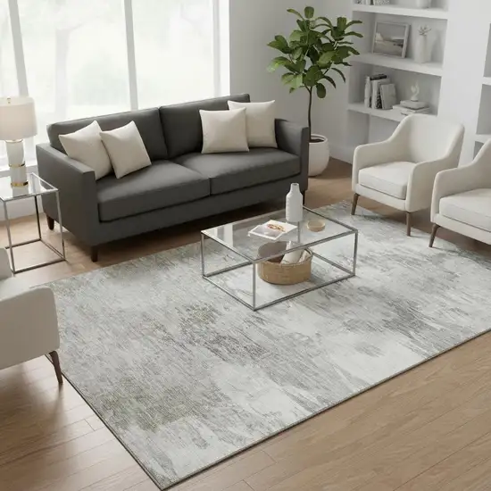 Beige And Ivory Abstract Washable Area Rug With UV Protection Photo 2