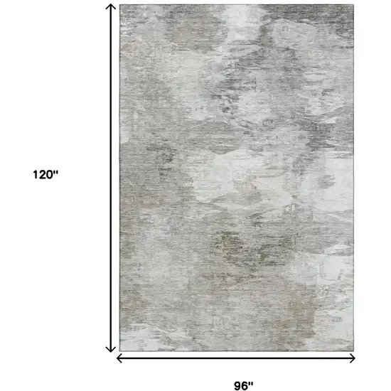 Beige And Ivory Abstract Washable Area Rug With UV Protection Photo 6