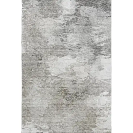 Beige And Ivory Abstract Washable Area Rug With UV Protection Photo 1