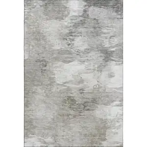 Photo of Beige And Ivory Abstract Washable Area Rug With UV Protection