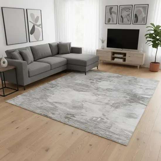 Beige And Ivory Abstract Washable Area Rug With UV Protection Photo 2