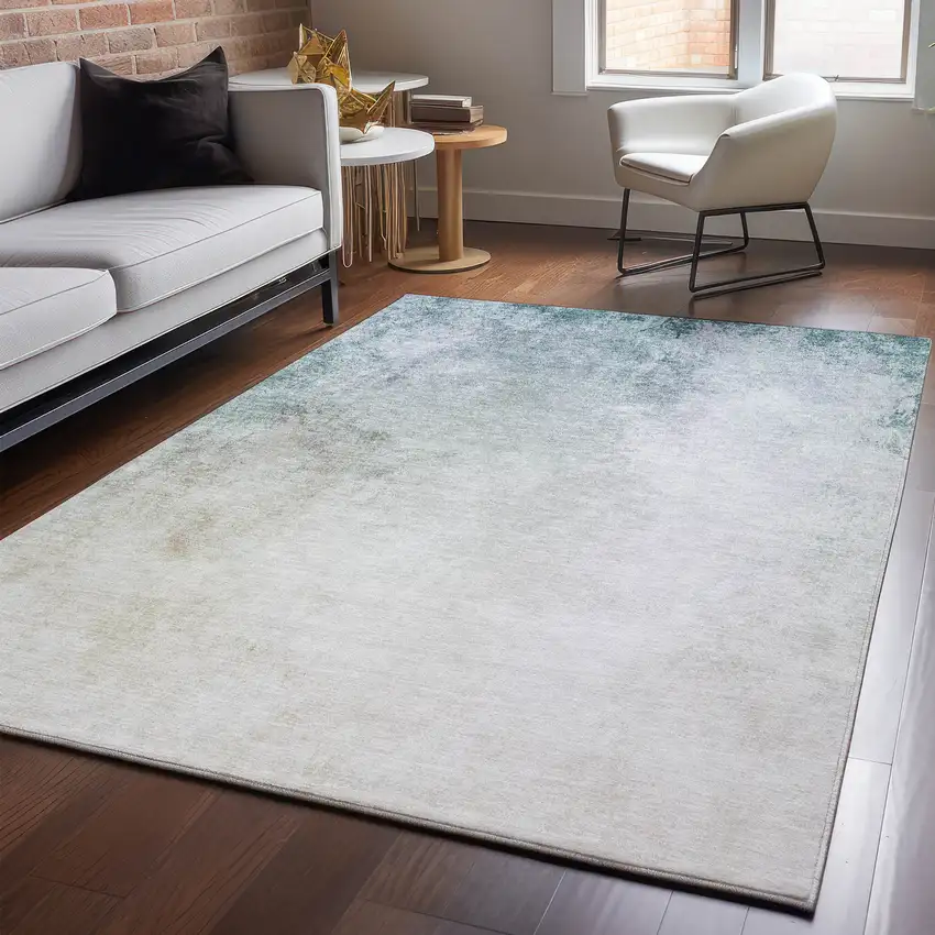 Beige And Ivory Abstract Washable Area Rug With UV Protection Photo 6