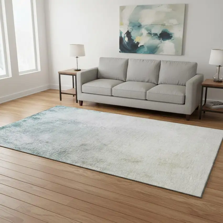 Beige And Ivory Abstract Washable Area Rug With UV Protection Photo 2