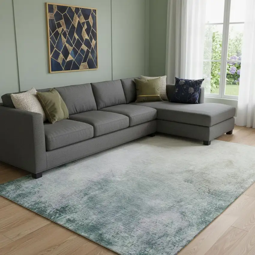 Beige And Ivory Abstract Washable Area Rug With UV Protection Photo 1