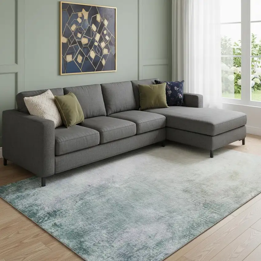 Beige And Ivory Abstract Washable Area Rug With UV Protection Photo 1