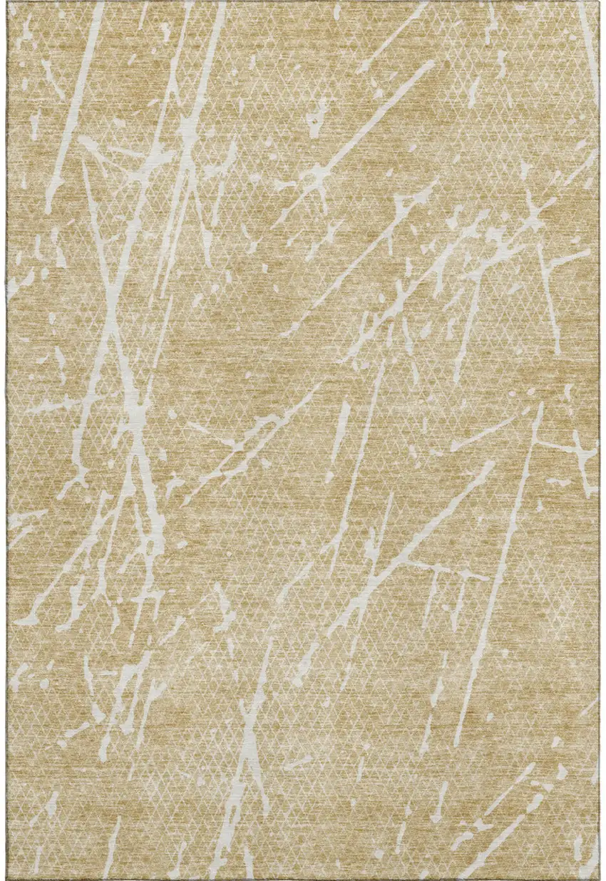 Beige And Ivory Abstract Washable Area Rug With UV Protection Photo 1