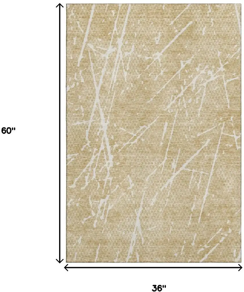 Beige And Ivory Abstract Washable Area Rug With UV Protection Photo 7