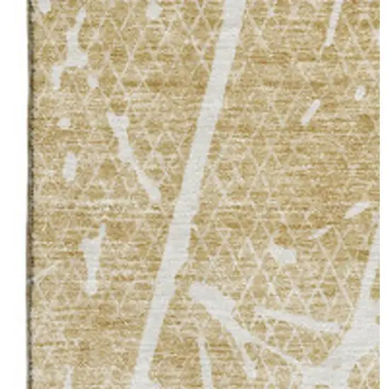Beige And Ivory Abstract Washable Area Rug With UV Protection Photo 3