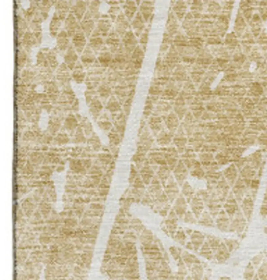 Beige And Ivory Abstract Washable Area Rug With UV Protection Photo 3