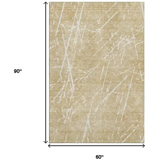 Beige And Ivory Abstract Washable Area Rug With UV Protection Photo 3