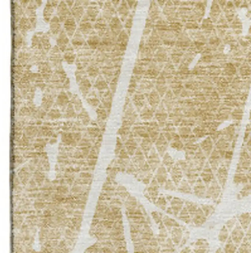 Beige And Ivory Abstract Washable Area Rug With UV Protection Photo 3