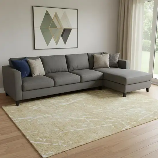 Beige And Ivory Abstract Washable Area Rug With UV Protection Photo 1