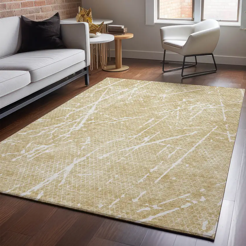 Beige And Ivory Abstract Washable Area Rug With UV Protection Photo 5