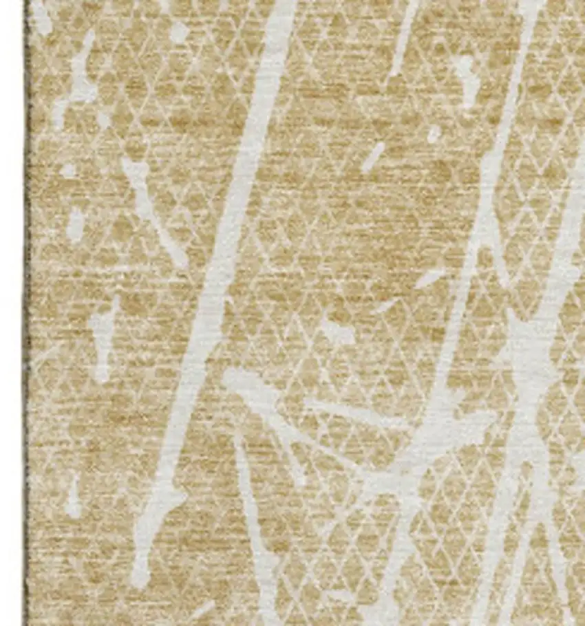 Beige And Ivory Abstract Washable Area Rug With UV Protection Photo 4