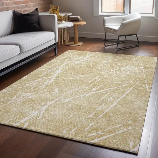 Beige And Ivory Abstract Washable Area Rug With UV Protection Photo 5