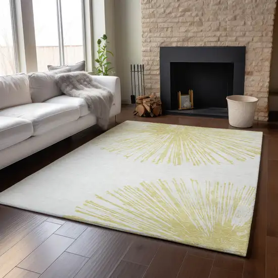 Beige And Ivory Abstract Washable Area Rug With UV Protection Photo 4