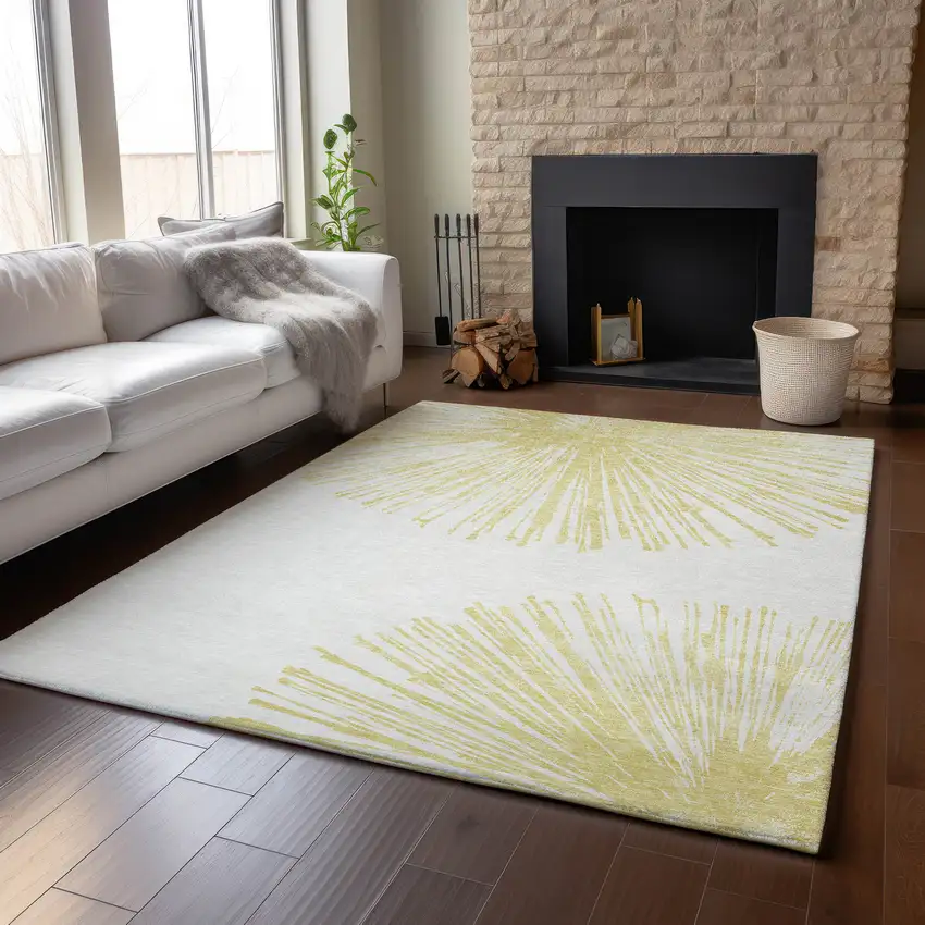 Beige And Ivory Abstract Washable Area Rug With UV Protection Photo 3
