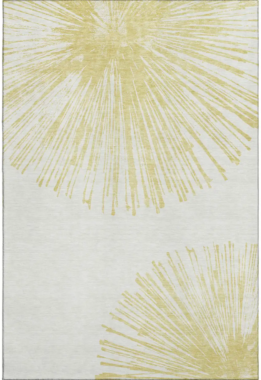 Beige And Ivory Abstract Washable Area Rug With UV Protection Photo 4