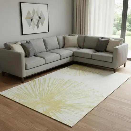 Beige And Ivory Abstract Washable Area Rug With UV Protection Photo 2