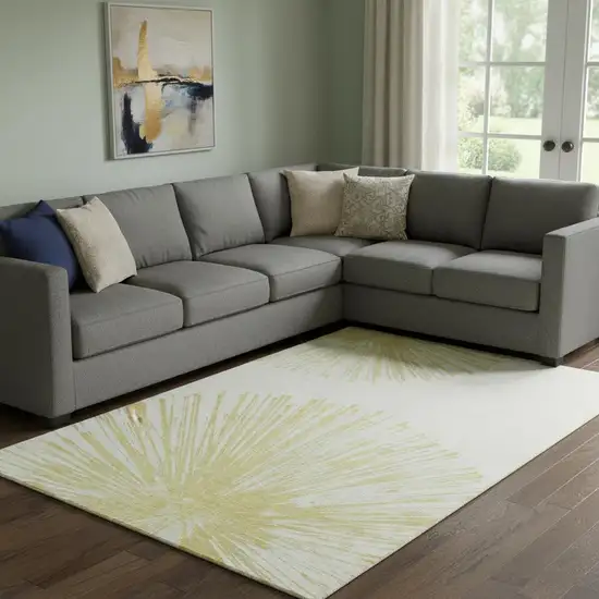 Beige And Ivory Abstract Washable Area Rug With UV Protection Photo 2