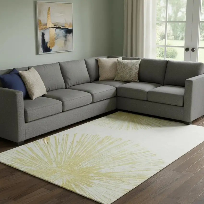 Beige And Ivory Abstract Washable Area Rug With UV Protection Photo 2