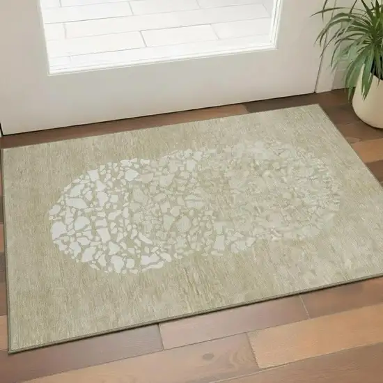 Beige And Ivory Abstract Washable Area Rug With UV Protection Photo 1