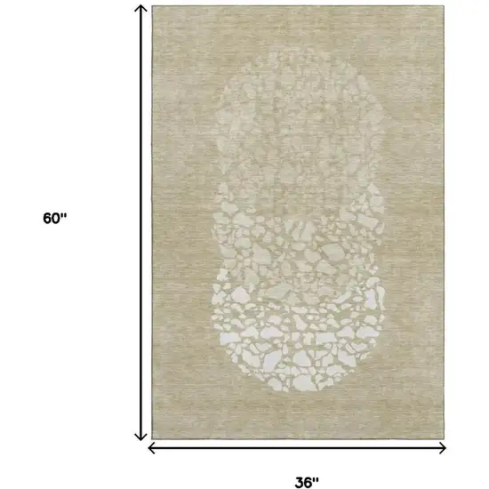 Beige And Ivory Abstract Washable Area Rug With UV Protection Photo 3