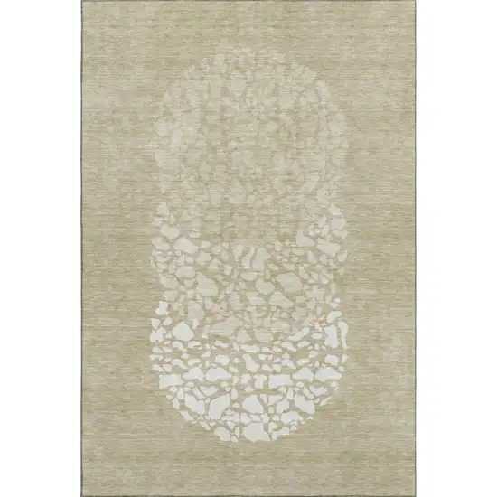Beige And Ivory Abstract Washable Area Rug With UV Protection Photo 1