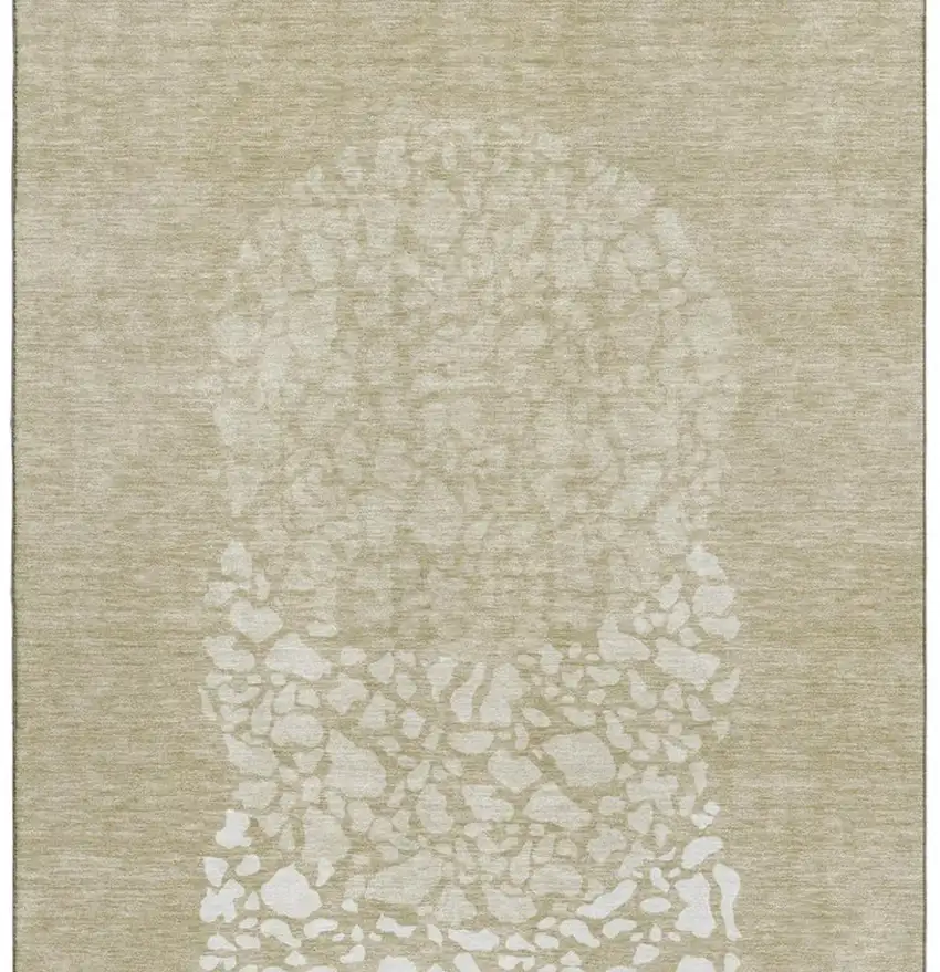 Beige And Ivory Abstract Washable Area Rug With UV Protection Photo 3