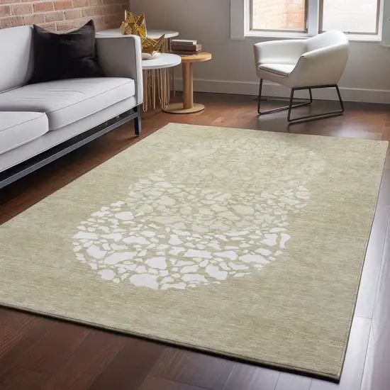 Beige And Ivory Abstract Washable Area Rug With UV Protection Photo 4