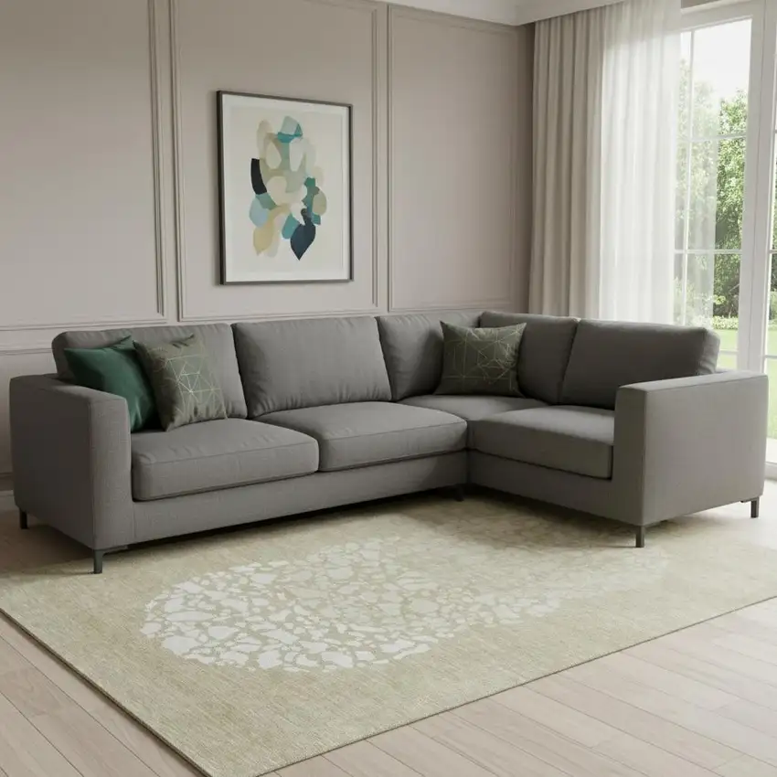 Beige And Ivory Abstract Washable Area Rug With UV Protection Photo 1