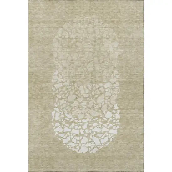 Beige And Ivory Abstract Washable Area Rug With UV Protection Photo 3