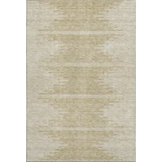 Beige And Ivory Abstract Washable Area Rug With UV Protection Photo 1
