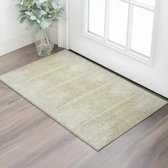 Beige And Ivory Abstract Washable Area Rug With UV Protection Photo 2