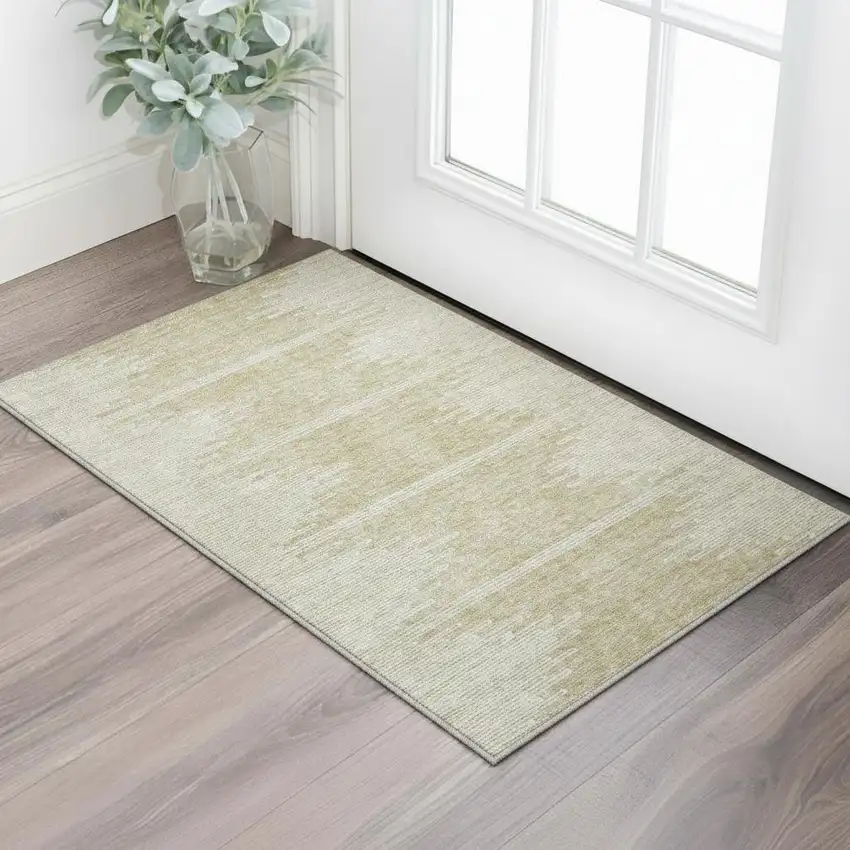 Beige And Ivory Abstract Washable Area Rug With UV Protection Photo 2