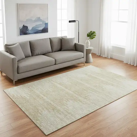 Beige And Ivory Abstract Washable Area Rug With UV Protection Photo 2
