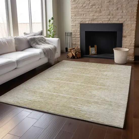 Beige And Ivory Abstract Washable Area Rug With UV Protection Photo 5