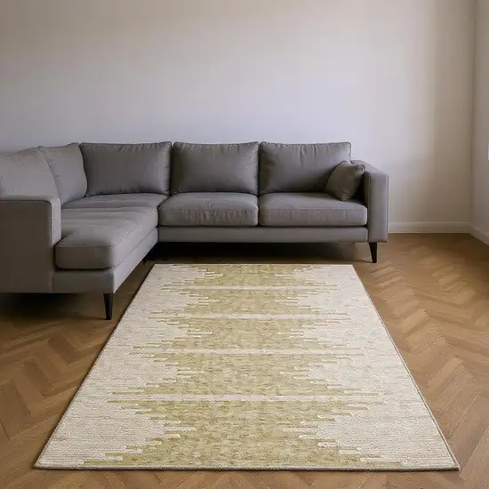 Beige And Ivory Abstract Washable Area Rug With UV Protection Photo 2