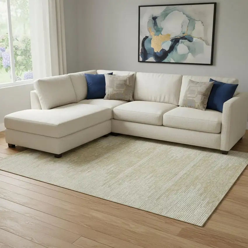 Beige And Ivory Abstract Washable Area Rug With UV Protection Photo 1