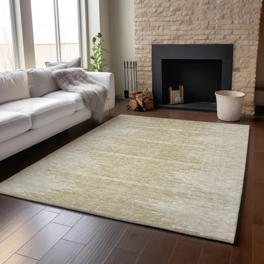 Beige And Ivory Abstract Washable Area Rug With UV Protection Photo 5