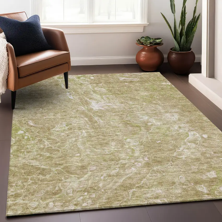 Beige And Ivory Abstract Washable Area Rug With UV Protection Photo 5