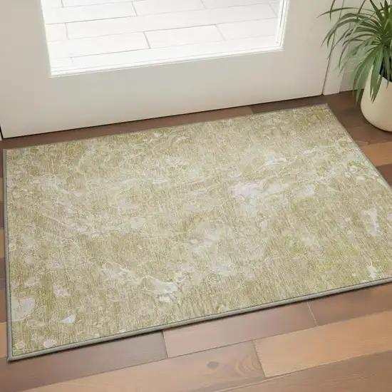 Beige And Ivory Abstract Washable Area Rug With UV Protection Photo 2